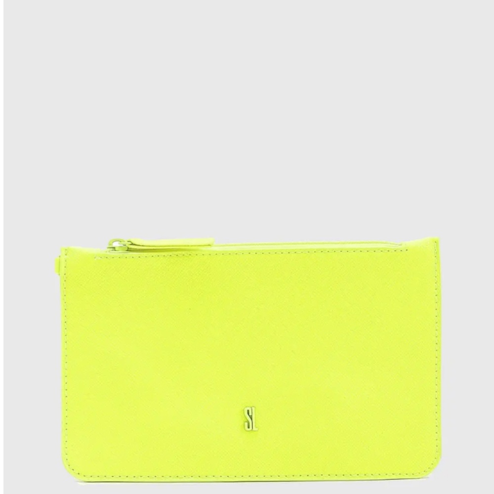 Santa Lolla Neon Yellow Clutch Hand Bag Wallet Wristlet Alça Mão